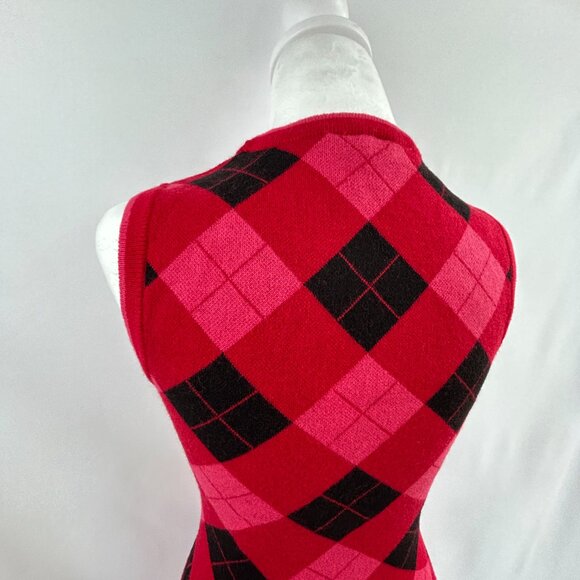 ZARA Girly Red Pink Black Argyle Diamond Stretchy Knit Dress – Preppy Y2K Small - Picture 7 of 12